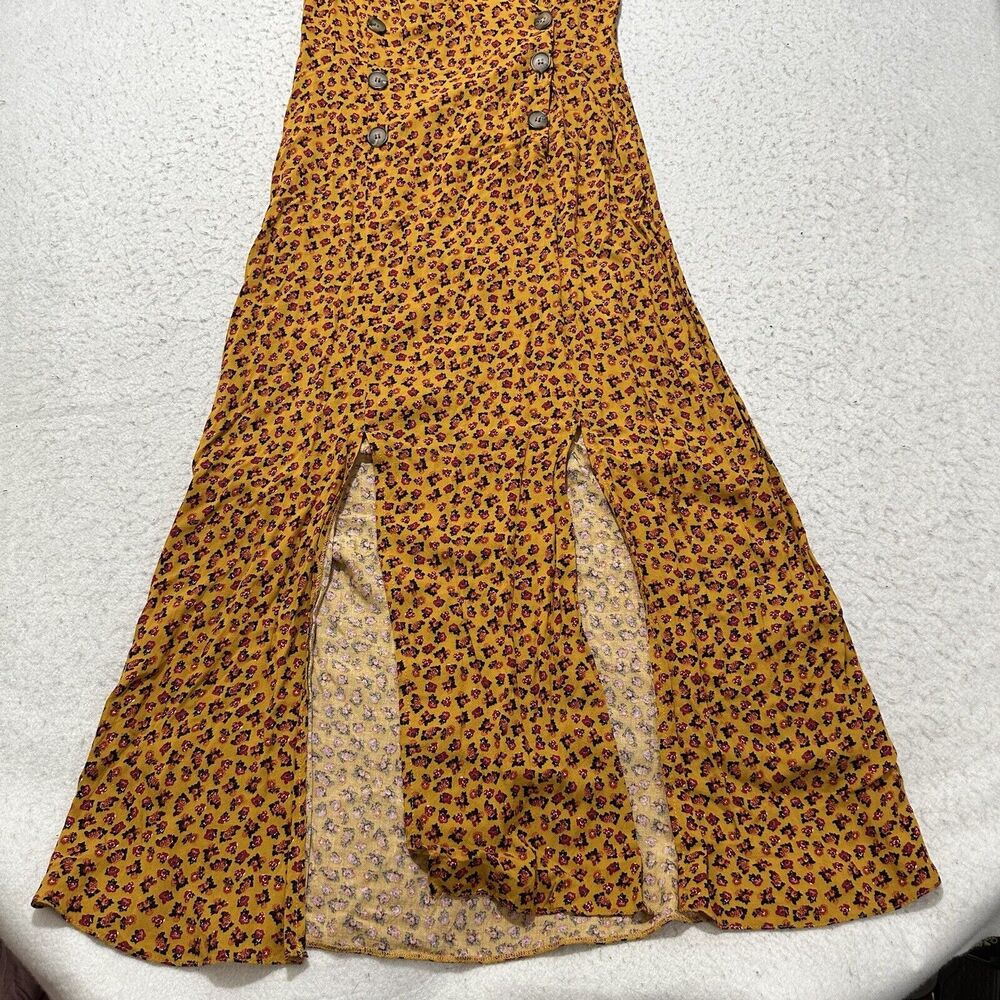 Urban Outfitters Women's Small Front-Slit Midi Dress Floral Print Orange Black - Picture 7 of 13